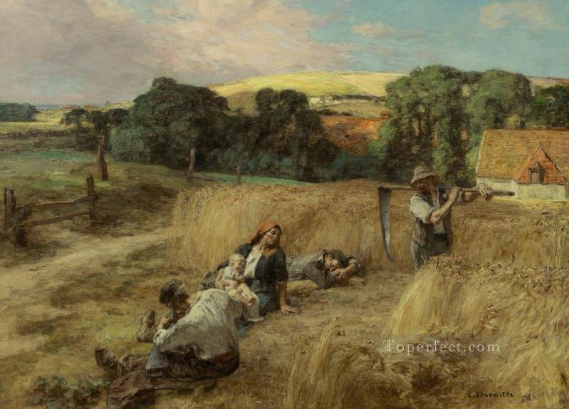 Un descanso de la cosecha escenas rurales campesino León Agustín Lhermitte Pintura al óleo